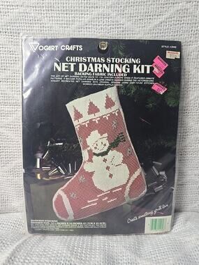 Vintage Vogart Crafts Christmas Stocking Net Darning Kit Snowman Style 2946